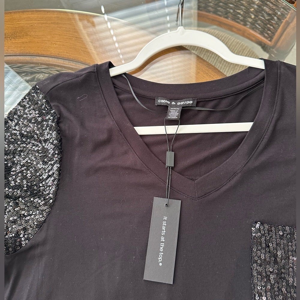 Cable & Gauge Women's Black Sequin Sleeve T-shirt Dress